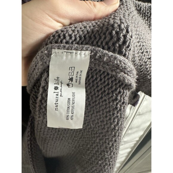 Natural Life Gray Knit Scoop Neck Relaxed Fit Sweater Size Medium Striped Trim - Picture 5 of 7